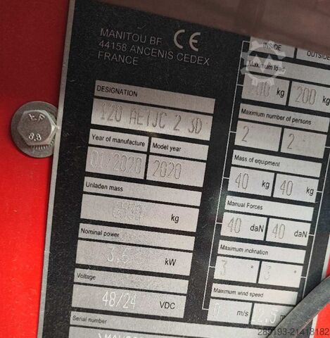 굴절식 텔레스코픽 플랫폼 Manitou 120 AETJ-C 3D Elektro 11,95 m