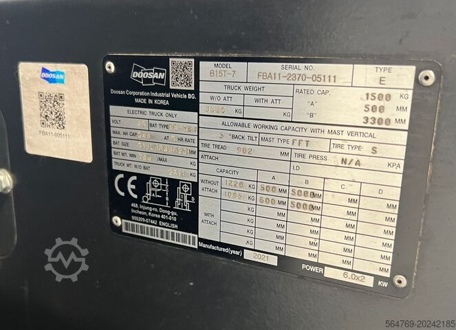 Stivuitor cu 3 roti DOOSAN B15T-7/2021y./ Lithium battery/New price