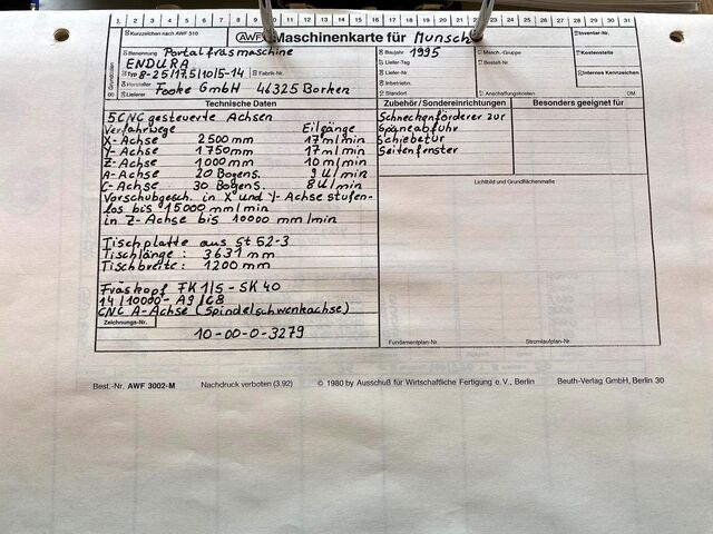 Kaksoispilarinen portaalijyrsinkone Fooke Endura