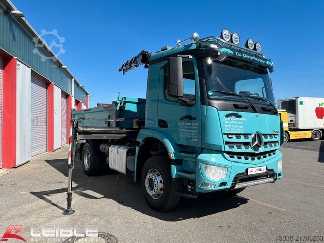 Three-sided tipper truck MERCEDES-BENZ Arocs 1832 Kipper+ Kran Palfinger PK9501*205TKM*