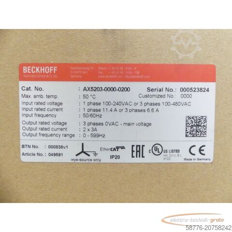 Komponen Beckhoff Beckhoff AX5203 Servoverstärker SN neu und versiegelt -