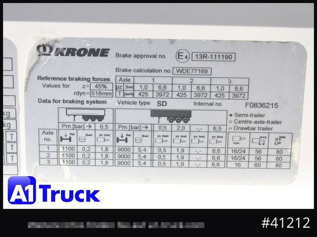 Rơ moóc bán mở với bạt phủ KRONE SD, Getränke, VDI 2700, LBW, Lenkachse, Liftachse