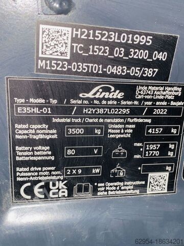 Ηλεκτρικό περονοφόρο τετράτροχο Linde E 35 HL-01 Kabine Triplex STVO ZVG