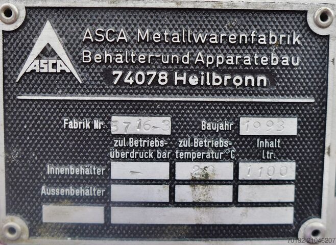 Pravokutni spremnik od 1100 litara izrađen od V4A nehrđajućeg čelika ASCA Apparate Behälterbau 9152