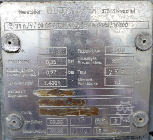 IBC kontejner od 1000 litara izrađen od V2A Blefa 9148