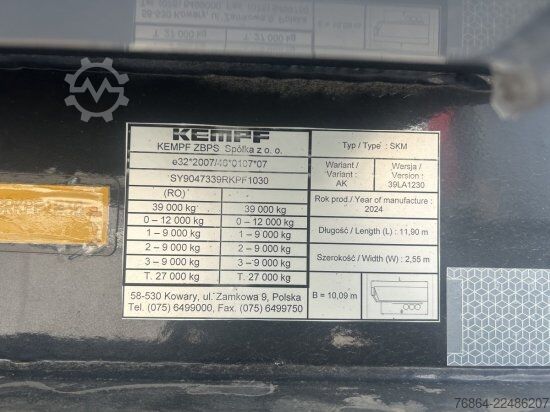 टिपर सेमिट्रेलर KEMPF SKM 39 ALU-KASTENMULDE 55M³ ROLLPLANE