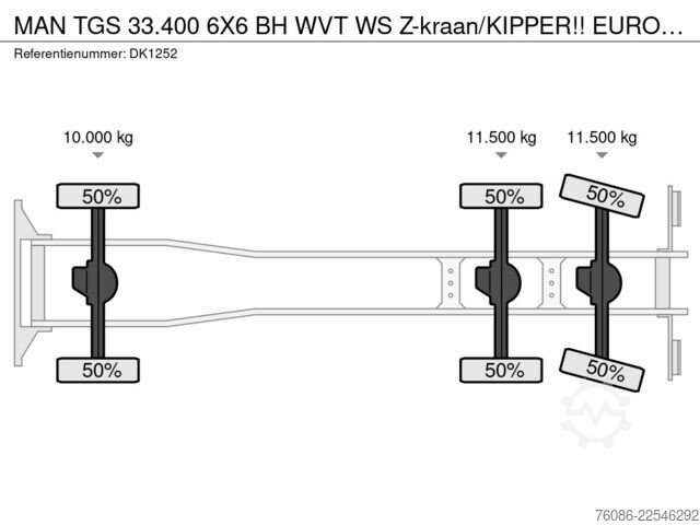 Camião basculante com grua MAN TGS 33.400 6X6 BH WVT WS Z-kraan/KIPPER!! EURO 6!!