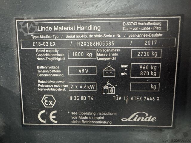 E 18 - 386 / 02 Evo * Atex EX * Proplan 3G / Z2 * নতুন ব্যাটারি!! LINDE E 18 - 386 / 02 Evo * Atex EX * Proplan 3G / Z2 * NEW battery !!