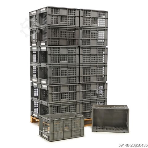 Używane pojemniki euro z otworem uchwytu, dł.: 600, szer.: 400, wys.: 320 (mm). 60 l, dł.: 600, szer Kruizinga 98-7608GB-PAL