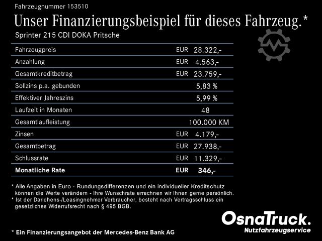 Pick-up bestelwagen Mercedes-Benz Sprinter 215 CDI DOKA Pritsche Klima,AHK,Tempoma