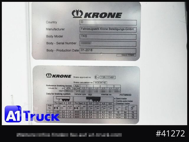 냉장 세미트레일러 KRONE Carrier Vector 1950MT, SAF Rolltor, Lift