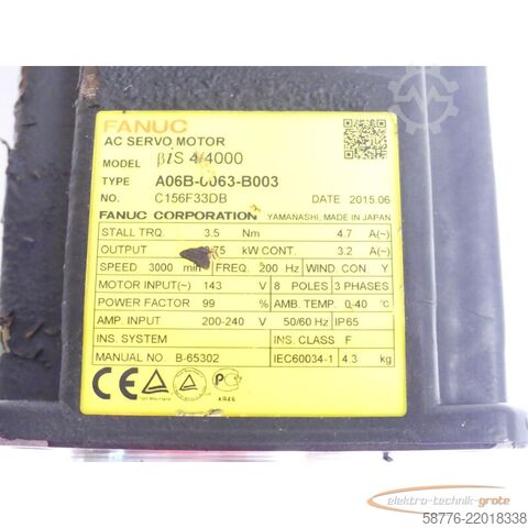 Unidad de control Fanuc A06B-0063-B003 Servo Motor SN C153F33DB + Pulsecoder A860-2020-T301