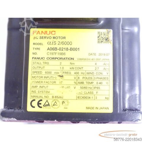 Unidad de control Fanuc A06B-0218-B001 Servo Motor SN C197F19B6 + Pulsecoder A860-2005-T301
