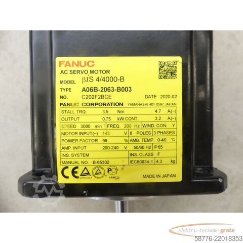 Unidad de control Fanuc A06B-2063-B003 AC Servo Motor SN: C202F2BCE mit A860-2000-X021 Pulsecoder