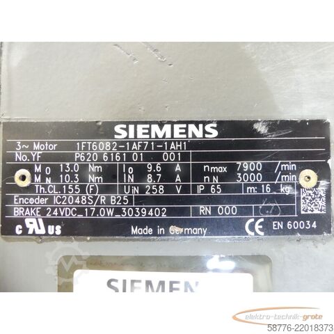 Unidad de control Siemens 1FT6082-1AF71-1AH1 Synchronservomotor SN:YFP620616101001