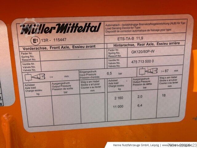Machine agricole Müller-Mitteltal Tandem-Tieflader Anhänger ETS-TA-B 11,9