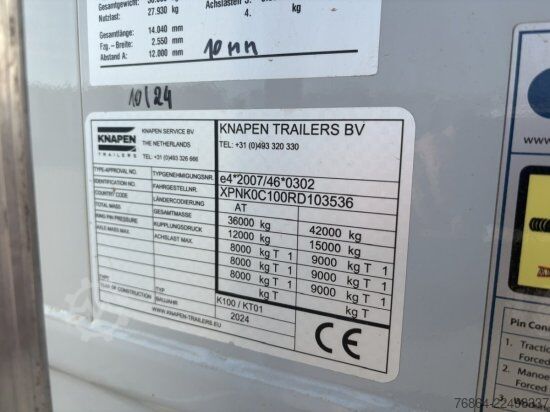 워킹플로어 세미트레일러 KNAPEN K100/KT01, 10 MM, LIFTACHSE, ROLLPLANE, FUNK