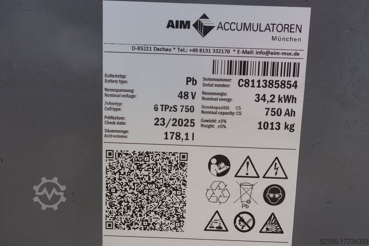 Viljuškar baterije AIM 48V 6PzS750 Baujahr 2024 100% C5 TEST