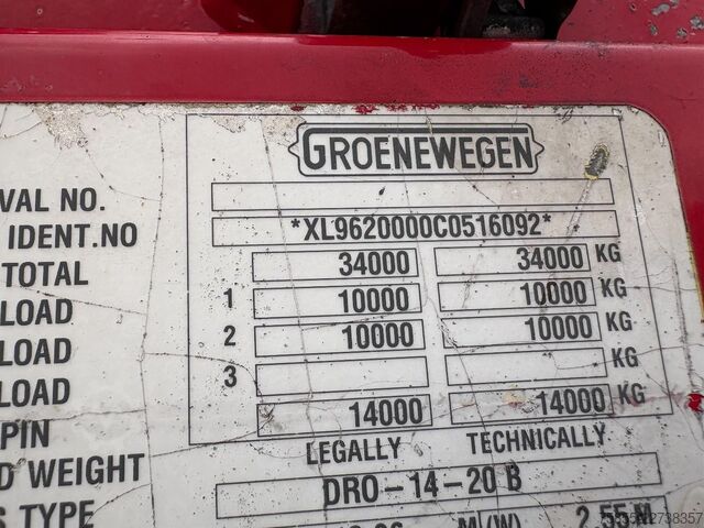 Bâché à rideaux latéraux Groenewegen DRO-14-20 B 2-Axle Tautiner / BPW Axles / Steer...