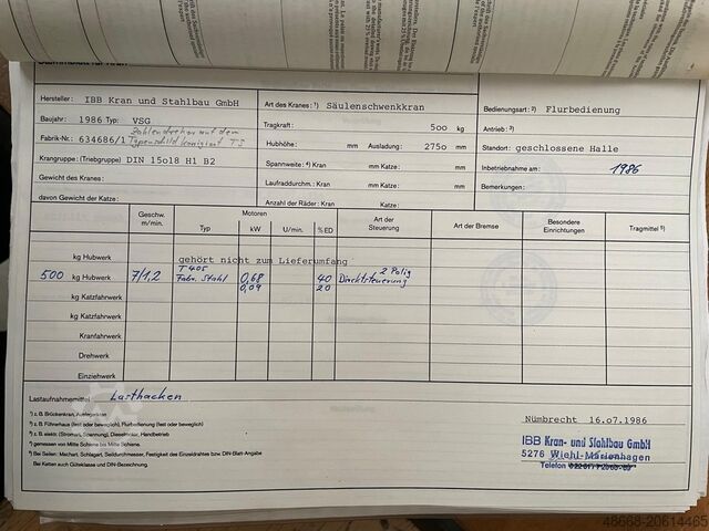 Колонен завъртащ кран с чупещо рамо и верижен електротелфер IBB Stahl T405 L 500 Kg