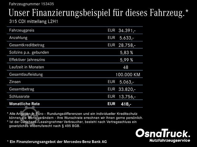Панельний фургон MERCEDES-BENZ Sprinter 315 CDI mittellang Kamera, Navi, Klima