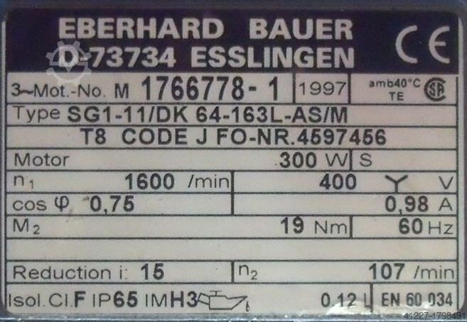 Gearmotor 0,3 kW, 89 omdr./min. BAUER SG1-11/DK 64-163L-AS/M