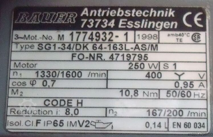 Gearmotor 0,25 kW 167 omdr./min. BAUER SG1-34