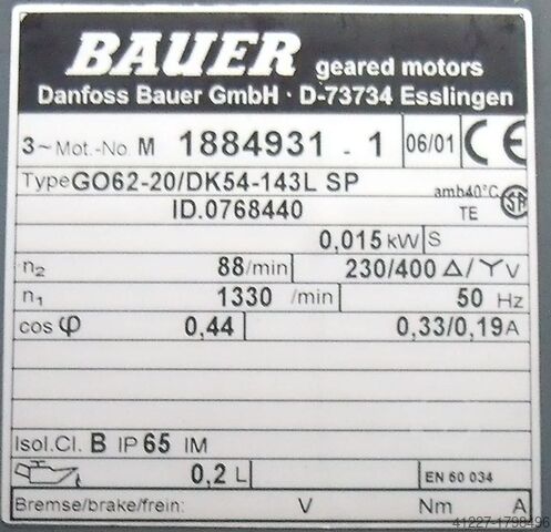 Gearmotor 0,015 kW, 88 omdr./min. BAUER GO62-20