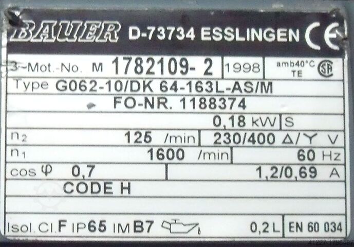 Gearmotor 0,18 kW 104 omdr./min. BAUER G062-10