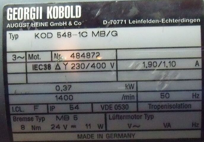 محرك تروس بقوة 0,37 كيلوواط، 61 دورة/دقيقة KOBOLD KOD 548-1C MB/G