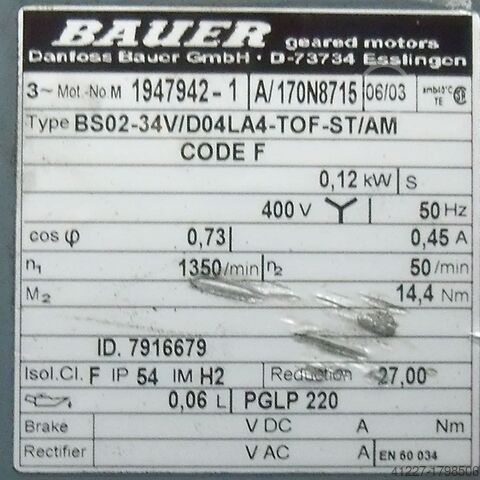 Gearmotor 0,12 kW, 50 o/min BAUER BS02-34V
