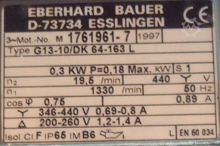 Gearmotor 0,18 kW, 19,5 omdr./min. BAUER G13-10/DK 64-163 L