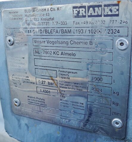 V2A製1000リットルIBC容器 Blefa 9043