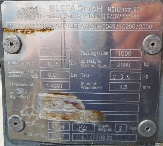 V2A製1000リットルIBC容器 Blefa 9038