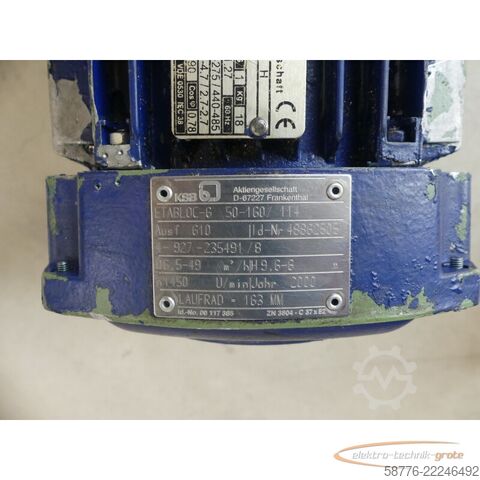 Hluti  KSB ETABLOC-G 50-160/114 ID: 48862505 Pumpe mit QU FS 90S4A-60 H SN: 163752M