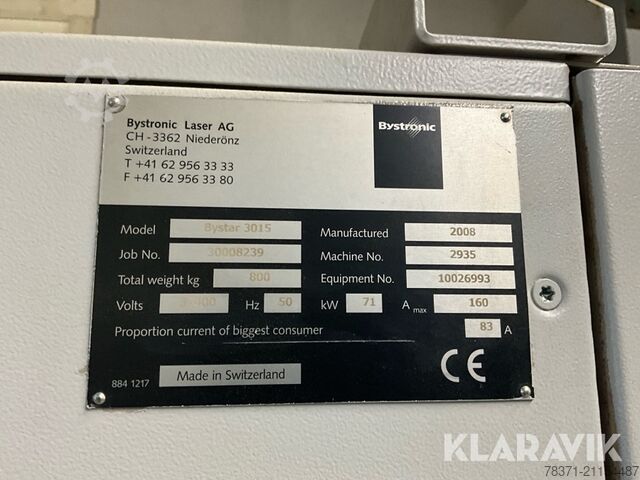 เครื่องตัดเลเซอร์ Bystronic Bystar 3015 Bystar 3015