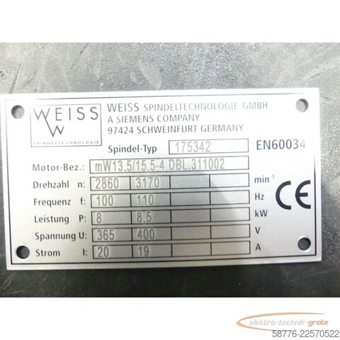 Komponenta Weiss 175342 Spindel Motor-Bez. mW13,5/15,5-4 DBL.311002 EN60034 -