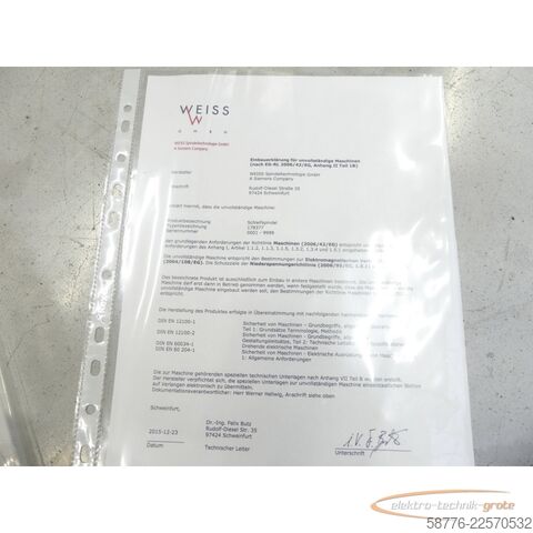 Komponentti Weiss 178377 Schleifspindel 21kw / 7000 U/min = 0002    !