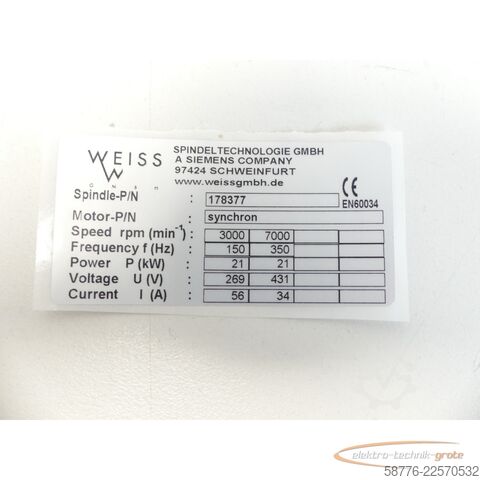 Komponentti Weiss 178377 Schleifspindel 21kw / 7000 U/min = 0002    !
