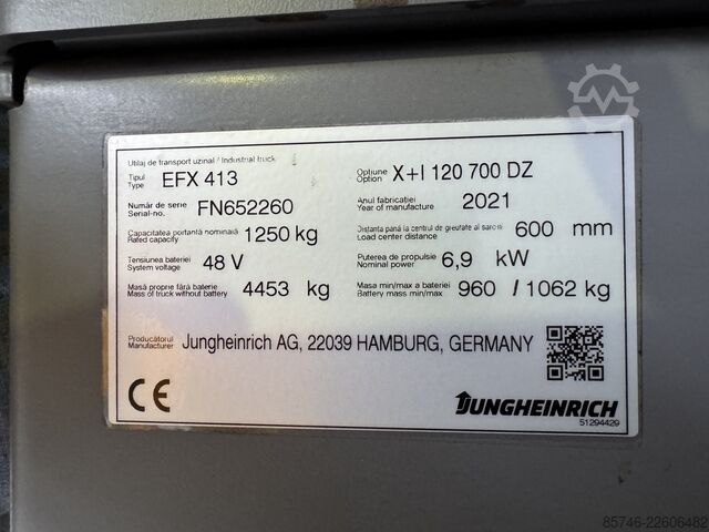 EFX 413 X + i * ワイヤーガイド付き！！トリプレックスFFL！！新品バッテリー！！ JUNGHEINRICH EFX 413 X + i * with Wire Guidance !! Triplex FFL !! NEW battery !!