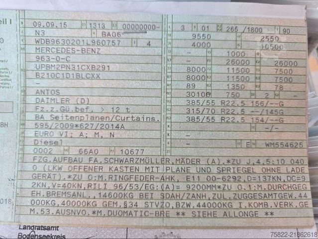 Xe tải thùng bạt sàn phẳng MERCEDES-BENZ Antos 2536 / Schiebe Plane / WENIG KM