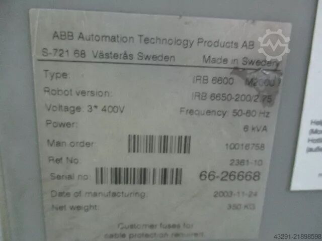産業用ロボット ABB Robotics IRB6650 Foundry 200/2.75