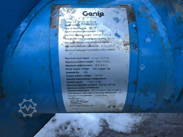 رافعة ذراع مثبتة على مقطورة Genie TZ-50 DC w/Drive (17m)