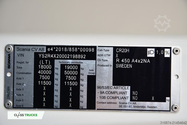 Tractor estándar SCANIA R450 CR20H Retarder ACC ADAS Package