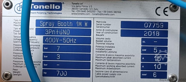 Spuitlaars Tonello Spray Booth 1M W