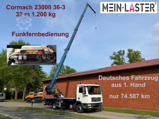 Truck-mounted crane van MAN 8.180  Cormach 23000 36-3  32 Meter Montagekran