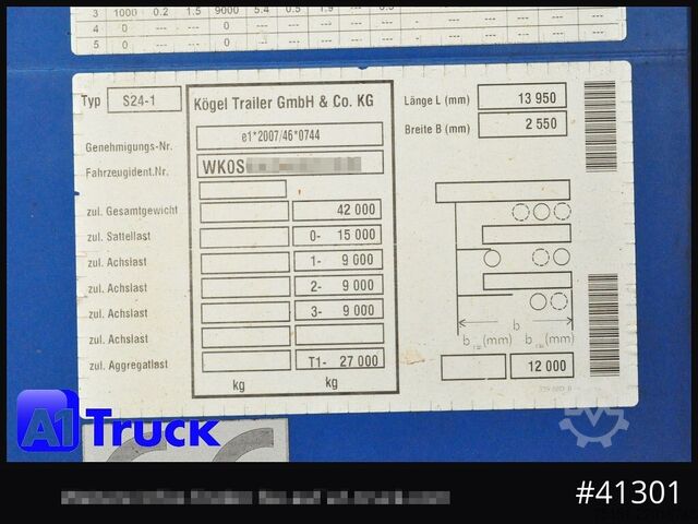 带篷布的开放式半挂车 KOEGEL S 24 Tautliner, Code XL, BPW,  1 Vorbesitzer, VDI 2700