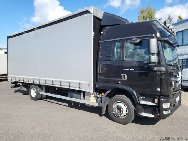Truk bak datar dengan terpal MAN TGM 15.290 BL Curtainside-Edscha, 1.Hand