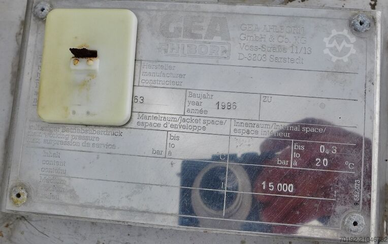 15000 Liter isolierter Behälter aus V2A mit seitlichem Propellerrührwerk Ahlborn 8614