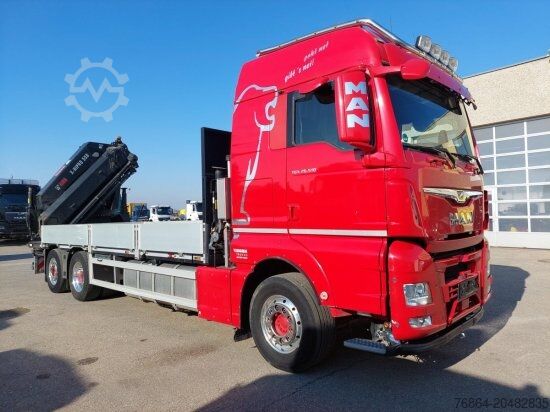 Flatbed truck MAN TGX 26.510 BL PRITSCHE, INTARDER,   HIAB X-HIPRO 558EP-5,  ALU-FELGEN, LENKACHSE,